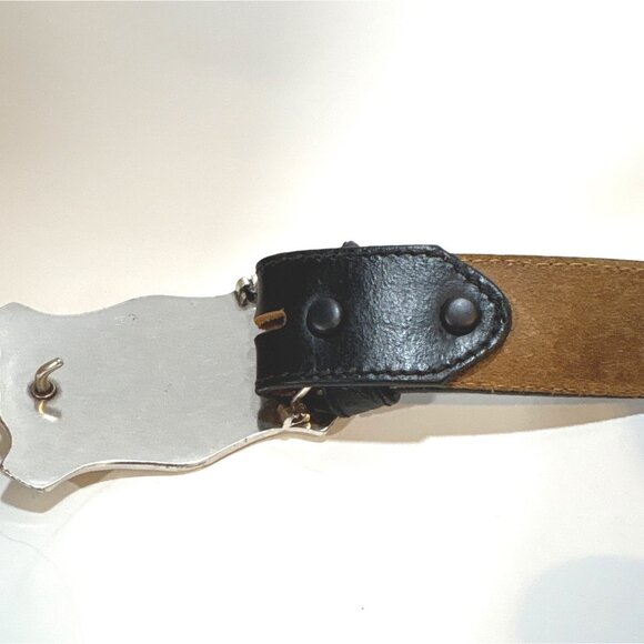 NWOT Justin Handcrafted Tooled Black Leather Belt With Longhorn Buckle - Picture 4 of 6